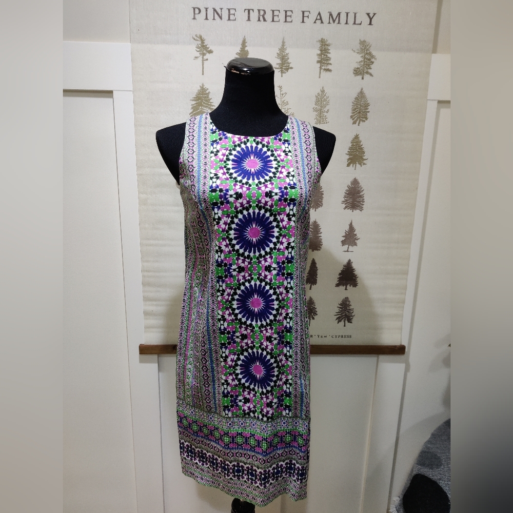 London Times Sleeveless Geometric Print Sheath Dress – Size 6